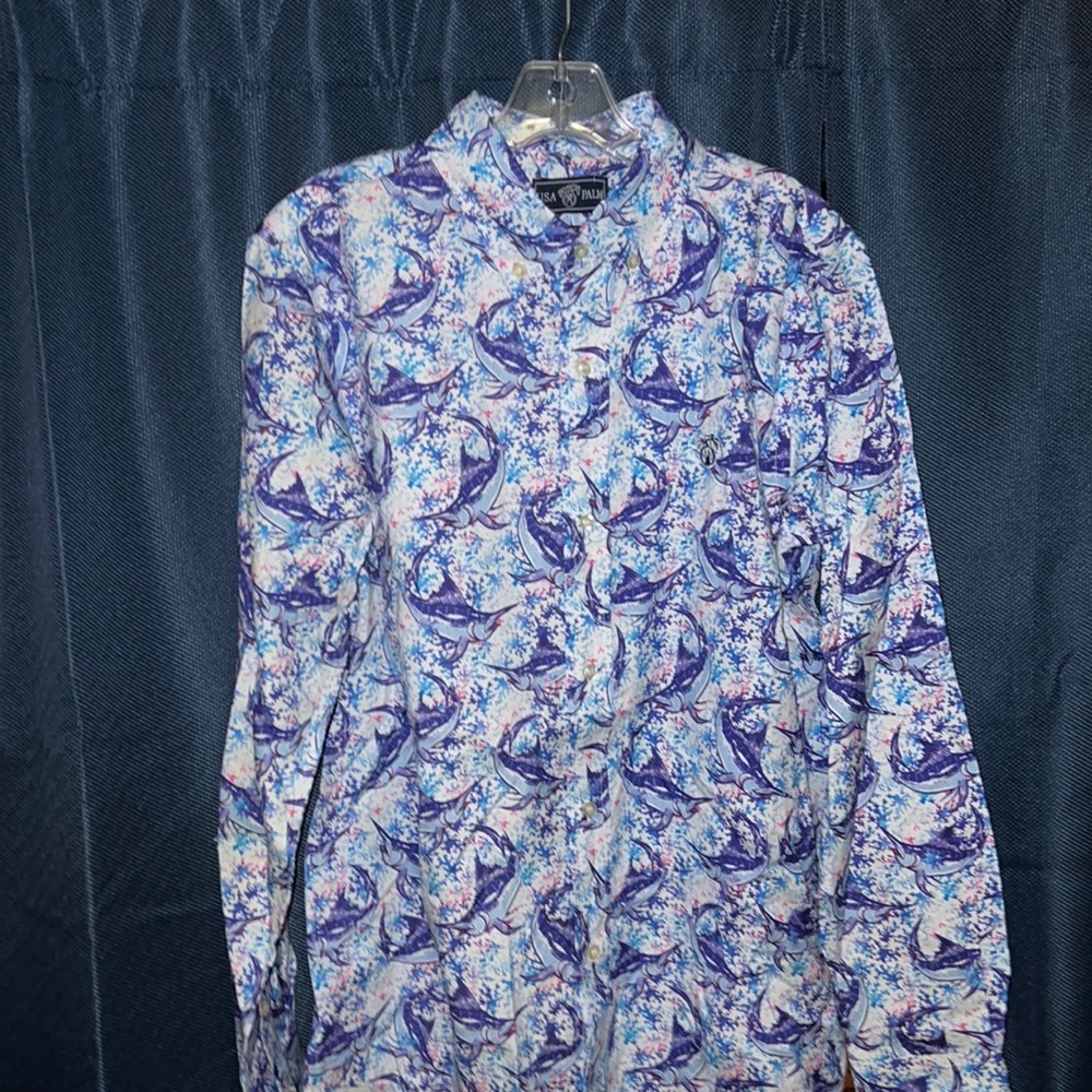Mens, USA PALM(never worn) large, marlin themed, casual button up.
